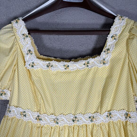 Vintage Butter Yellow Tiered Prairie Maxi Dress Cottage Core Ditsy Bridgerton‎ - Picture 6 of 16